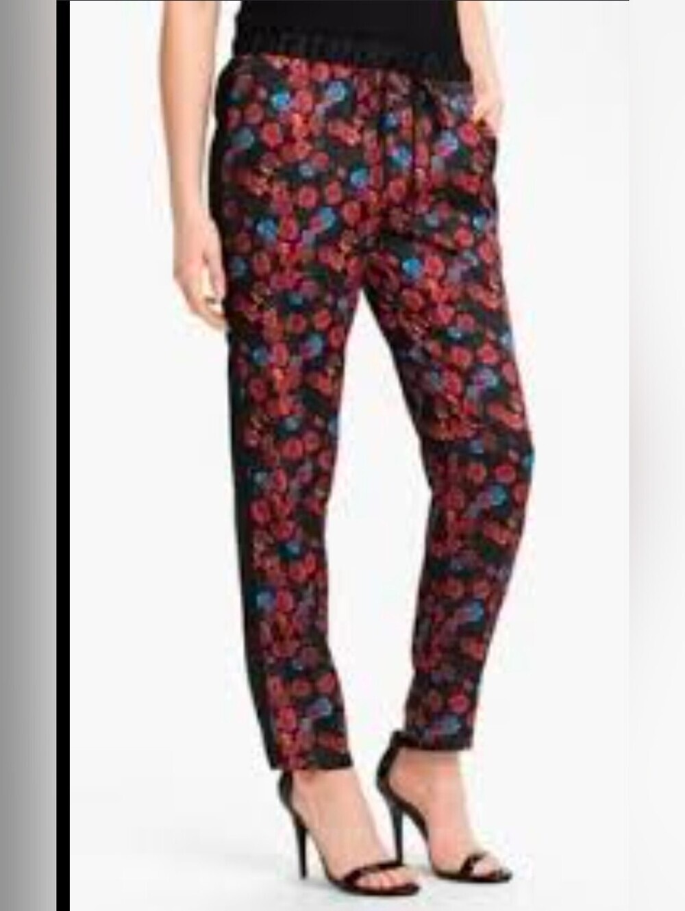 VINCE Cumoto Sz L Rose Print Pullon Trousers